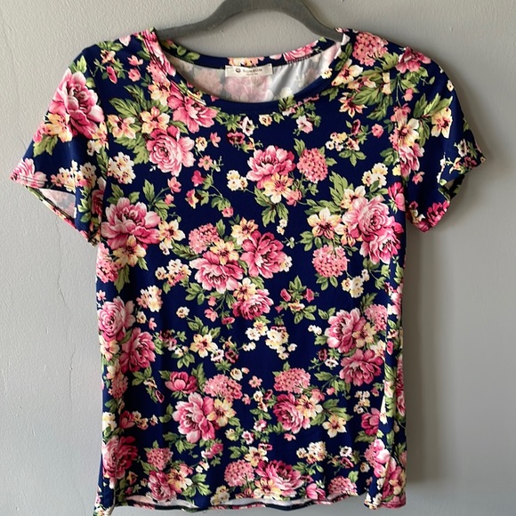 Floral Print Crewneck Navy Top - Picture 2 of 4